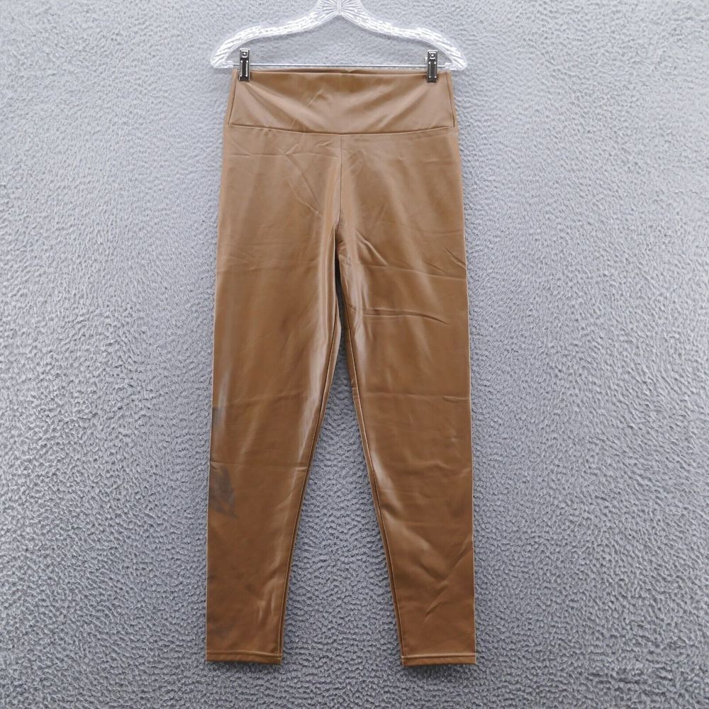 Tagoo Womens Faux Leather Pull On Ankle Leggings Large Brown High Rise NEW
